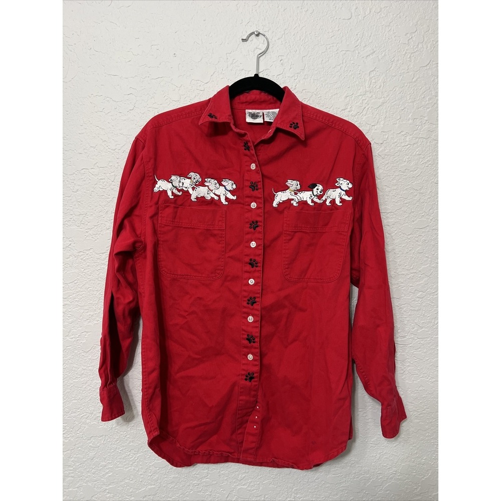 Disney Store 101 Dalmations Vintage Long Sleeve Button Shirt Embroidered Sz M